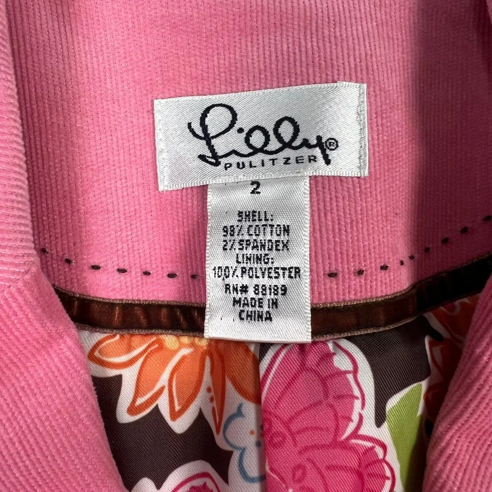 Lilly Pulitzer Corduroy Blazer Women 2 Pink Elbow Patch Barbiecore Preppy